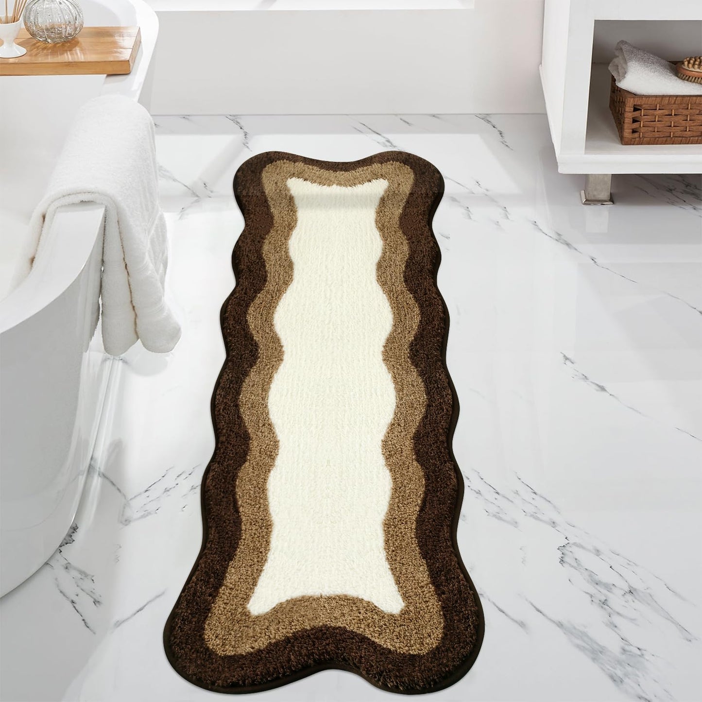HAOCOO Washable Irregular Shape Bathroom Rugs, 18x25 inch Soft Non Slip Gradient Small Bath Mat, Microfiber Absorbent Bathroom Floor Mats Shower Rug for Bathroom Door Mat Sink Tub Shower