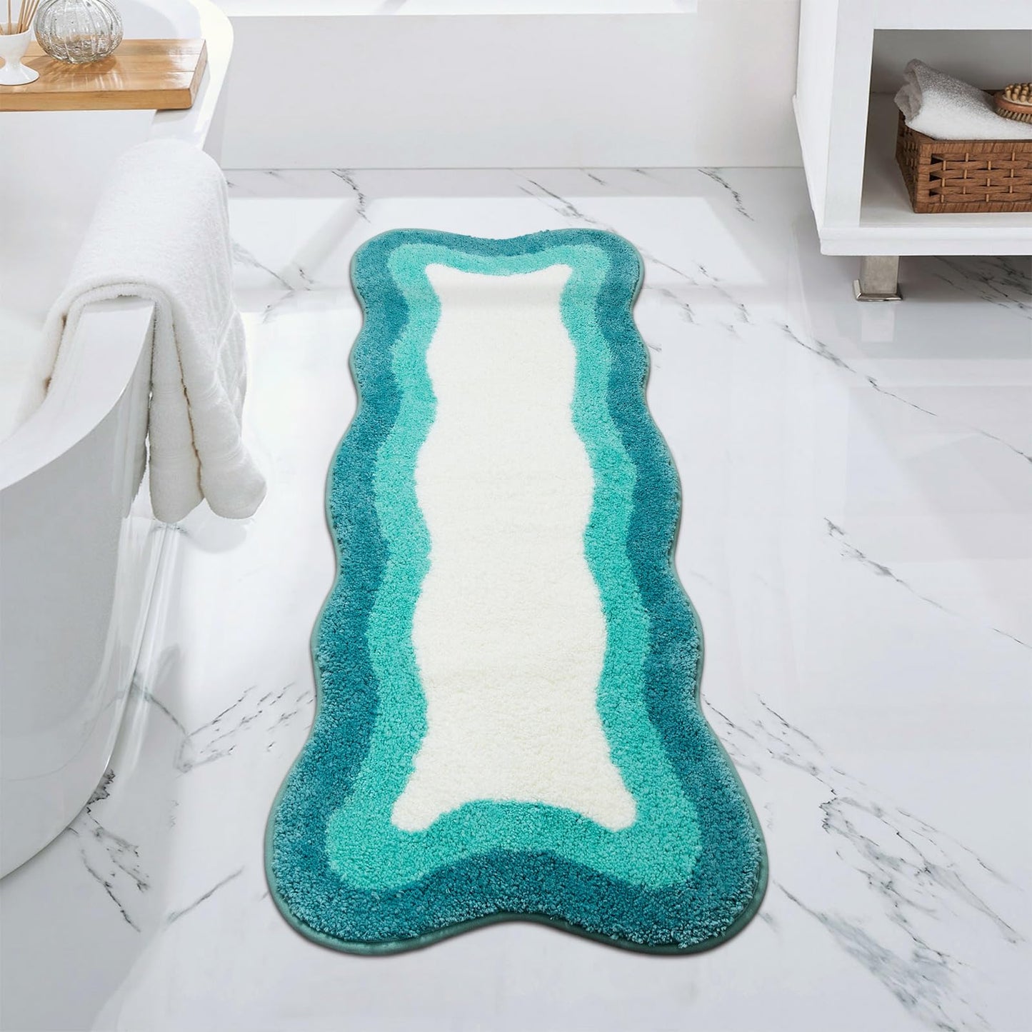 HAOCOO Washable Irregular Shape Bathroom Rugs, 18x25 inch Soft Non Slip Gradient Small Bath Mat, Microfiber Absorbent Bathroom Floor Mats Shower Rug for Bathroom Door Mat Sink Tub Shower
