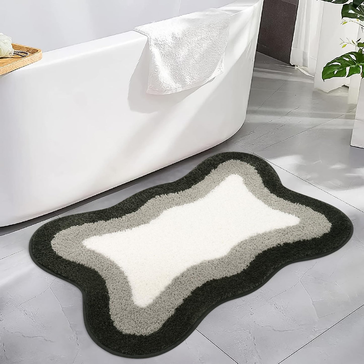 HAOCOO Washable Irregular Shape Bathroom Rugs, 18x25 inch Soft Non Slip Gradient Small Bath Mat, Microfiber Absorbent Bathroom Floor Mats Shower Rug for Bathroom Door Mat Sink Tub Shower