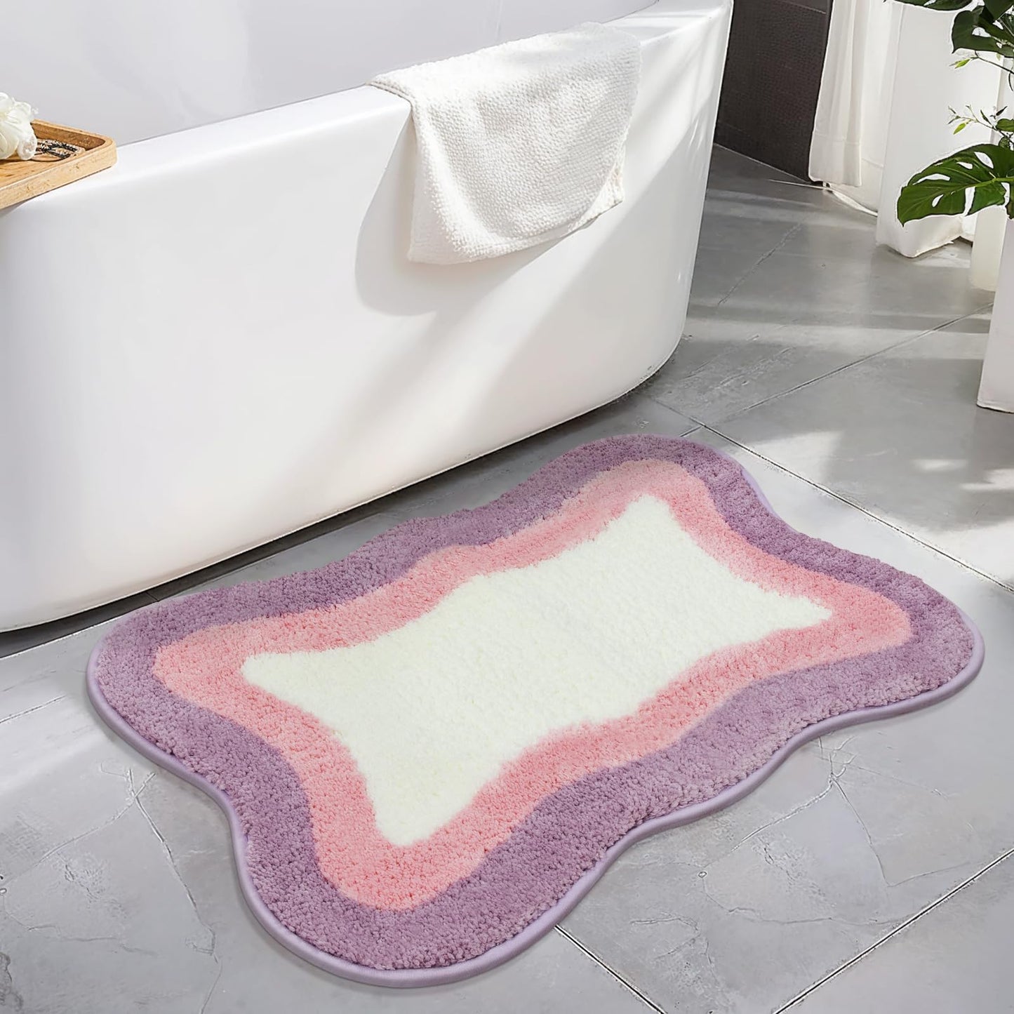 HAOCOO Washable Irregular Shape Bathroom Rugs, 18x25 inch Soft Non Slip Gradient Small Bath Mat, Microfiber Absorbent Bathroom Floor Mats Shower Rug for Bathroom Door Mat Sink Tub Shower