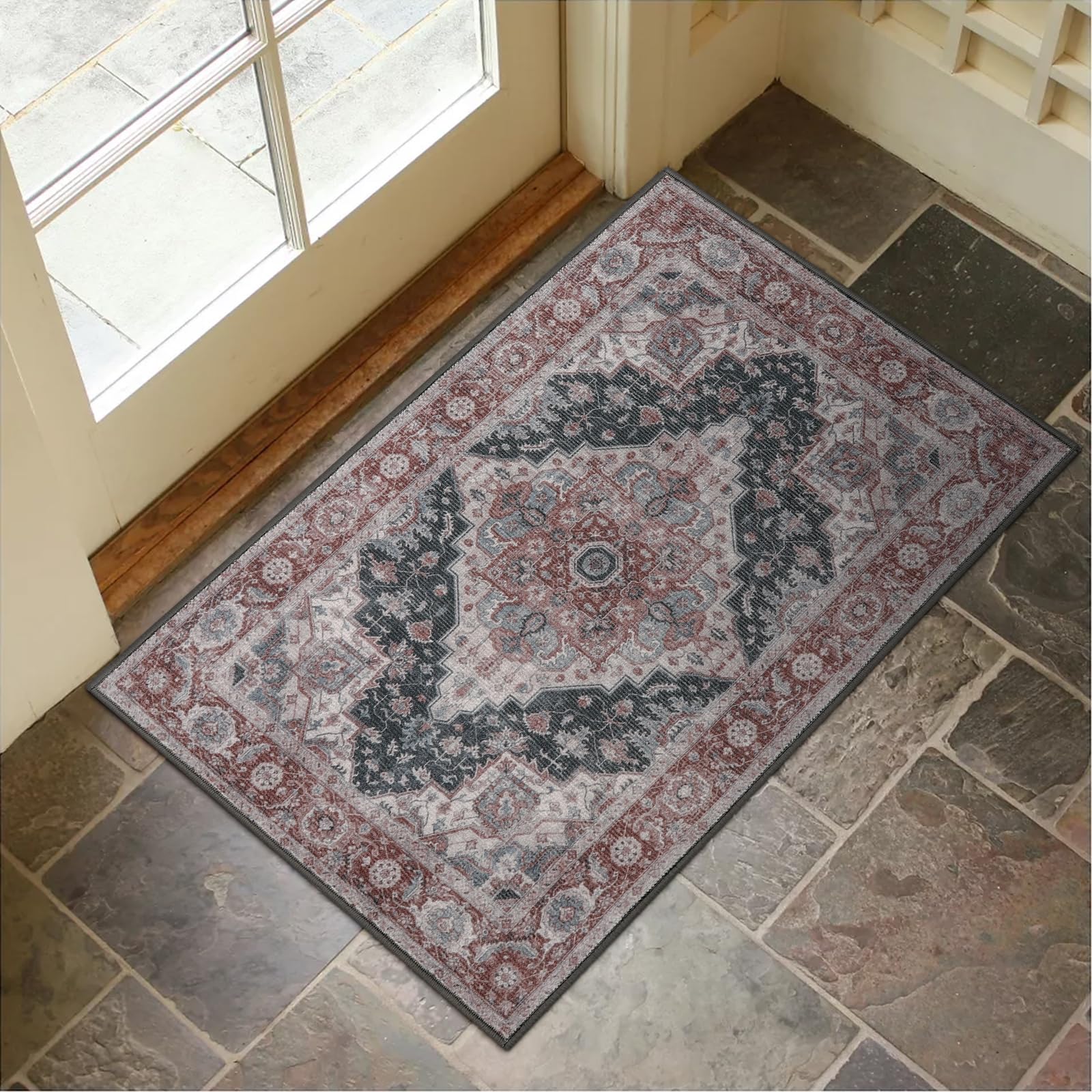 Collive Indoor Door Mat Retro Floor Mat, Non Slip Washable Doormat Quickly Absorb Welcome Mats Low-Pile Front Door Rug Inside Entryway Carpet for Entrance - 32"x48"